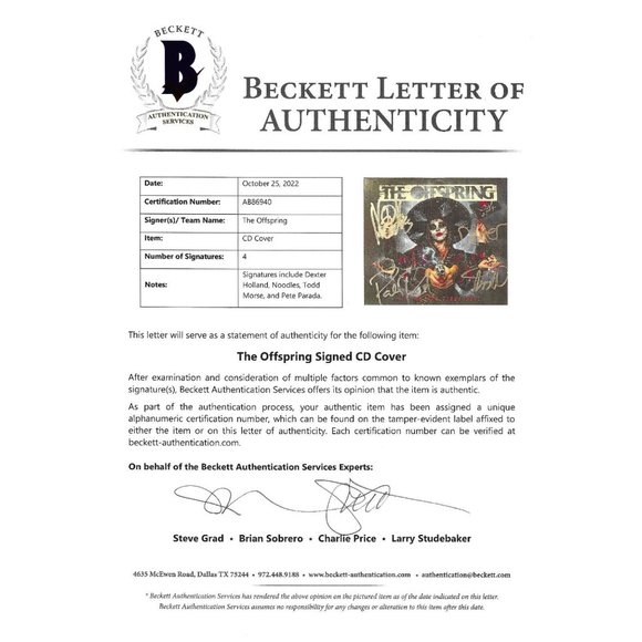 The Offspring Signed Let The Bad Times Roll CD Cover Beckett Autograph Album - Picture 2 of 6